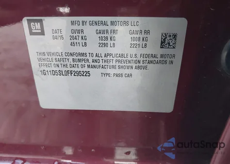 2015 Chevrolet Malibu 2Lt z USA, uszkodzony, nr VIN 1G11D5SL0FF295225